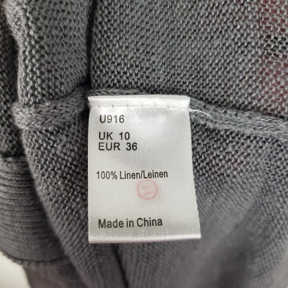 Poetry 100% Linen Longline V-Neck Cardigan Lightweight Gray Stripe US Womens 6 - Picture 5 of 6